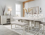 Robbinsdale Dining Table and 6 Chairs and Bench in Antique White - PKG020813