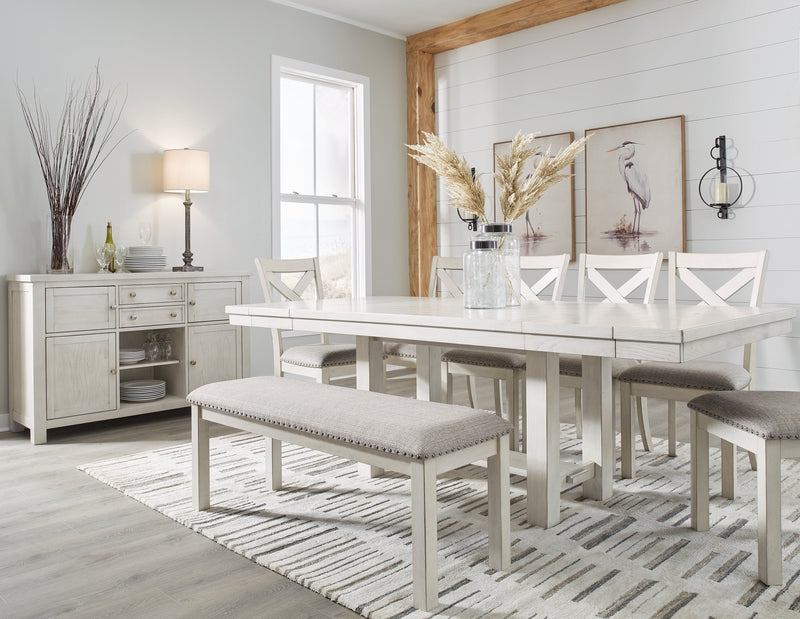 Robbinsdale Dining Table and 6 Chairs and Bench in Antique White - PKG020813