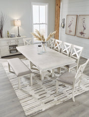 Robbinsdale Dining Table and 6 Chairs and Bench in Antique White - PKG020813