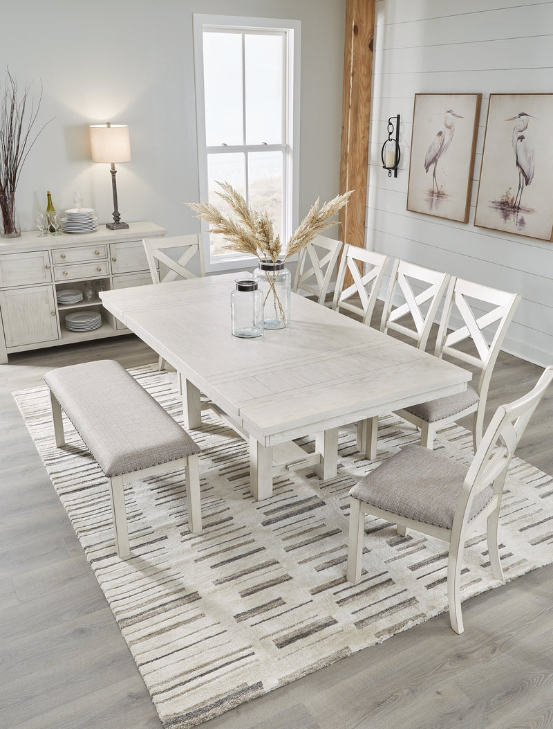 Robbinsdale Dining Table and 6 Chairs and Bench in Antique White - PKG020813