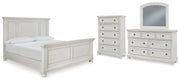 Robbinsdale King Panel Bed with Mirrored Dresser and Chest in Antique White from Ashley - Luna Furniture