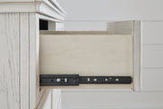 Robbinsdale King Panel Bed with Mirrored Dresser in Antique White from Ashley - Luna Furniture
