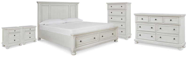 Robbinsdale King Panel Storage Bed, Dresser, Chest and 2 Nightstands - B742B49