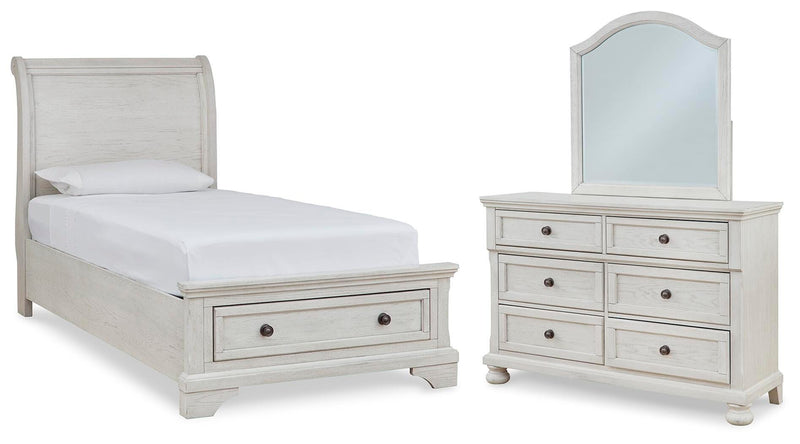 Robbinsdale Twin Sleigh Storage Bed, Dresser and Mirror - B742B14