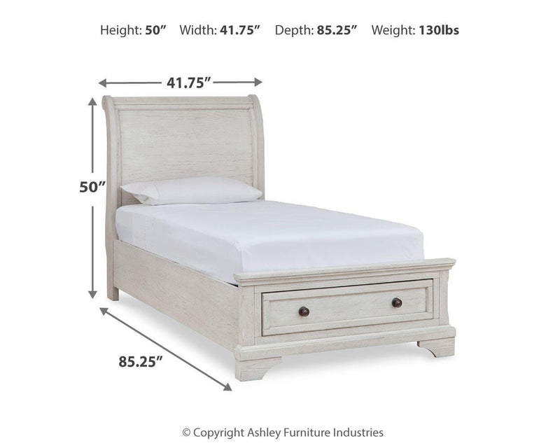 Robbinsdale Twin Sleigh Storage Bed, Dresser and Mirror - B742B14