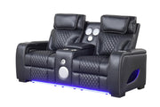 Rock Star - Black Power Recliner Loveseat with Power Headrest, Storage Console, Bluetooth Speaker, Subwoofer, Storage Armrest, LED Light, Cup Holder, USB Charger, Zero Gravity - L652-L
