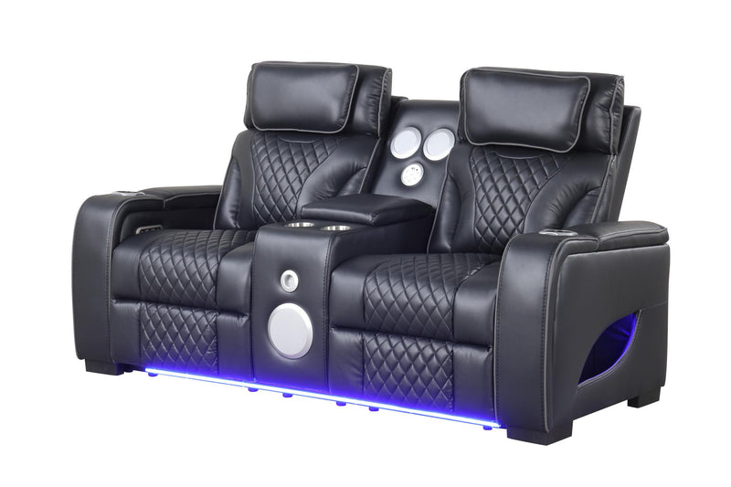 Rock Star - Black Power Recliner Loveseat with Power Headrest, Storage Console, Bluetooth Speaker, Subwoofer, Storage Armrest, LED Light, Cup Holder, USB Charger, Zero Gravity - L652-L