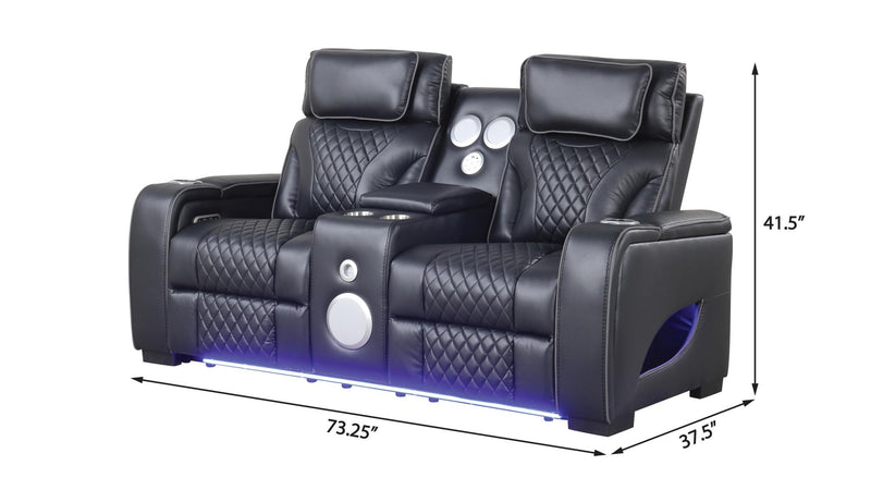 Rock Star - Black Power Recliner Loveseat with Power Headrest, Storage Console, Bluetooth Speaker, Subwoofer, Storage Armrest, LED Light, Cup Holder, USB Charger, Zero Gravity - L652-L
