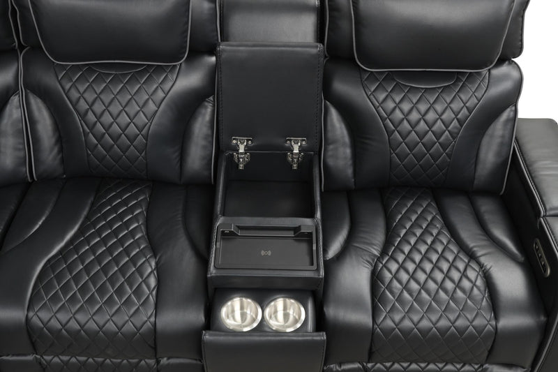 Rock Star - Black Power Recliner Sectional with Power Headrest, Storage Console, Bluetooth Speaker, Subwoofer, Wireless Charger, Pull Out Cup Holder, Storage Armrest, Tube LED Light, Zero Gravity, USB Charger - S395-Sectional
