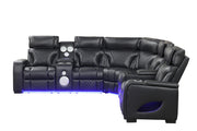 Rock Star - Black Power Recliner Sectional with Power Headrest, Storage Console, Bluetooth Speaker, Subwoofer, Wireless Charger, Pull Out Cup Holder, Storage Armrest, Tube LED Light, Zero Gravity, USB Charger - S395-Sectional