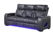 Rock Star - Black Power Recliner Sofa with Power Headrest, Drop Down Table, Wireless Charger, Storage Armrest, LED Light, Cup Holder, USB Charger, Zero Gravity - L652-S