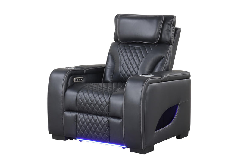 Rock Star - Black Power Recliner with Power Headrest, Storage Armrest, LED Light, Cup Holder, USB Charger, Zero Gravity - L652-R