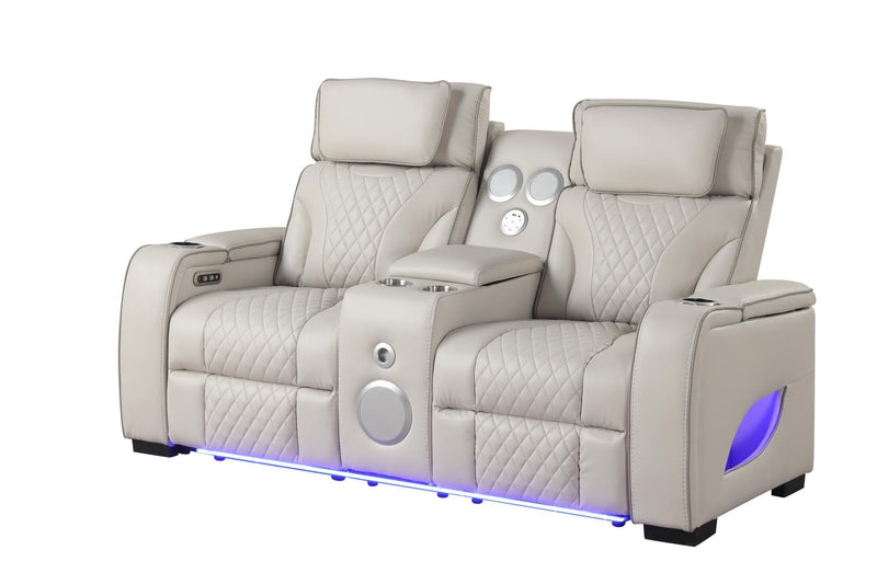 Rock Star - Gray Power Recliner Loveseat with Power Headrest, Storage Console, Bluetooth Speaker, Subwoofer, Storage Armrest, LED Light, Cup Holder, USB Charger, Zero Gravity - L653-L