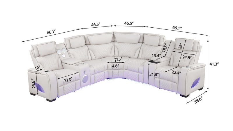 Rock Star - Gray Power Recliner Sectional with Power Headrest, Storage Console, Bluetooth Speaker, Subwoofer, Wireless Charger, Pull Out Cup Holder, Storage Armrest, Tube LED Light, Zero Gravity, USB Charger - S396-Sectional