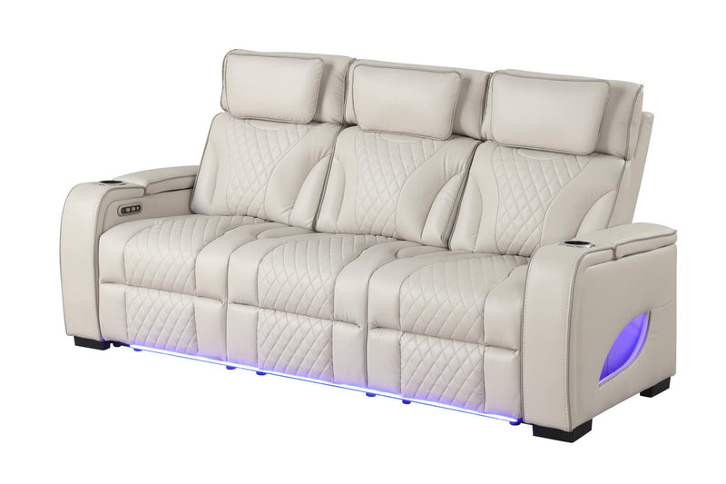 Rock Star - Gray Power Recliner Sofa with Power Headrest, Drop Down Table, Wireless Charger, Storage Armrest, LED Light, Cup Holder, USB Charger, Zero Gravity - L653-S