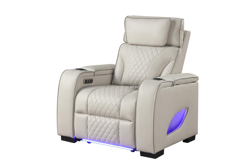 Rock Star - Gray Power Recliner with Power Headrest, Storage Armrest, LED Light, Cup Holder, USB Charger, Zero Gravity - L653-R