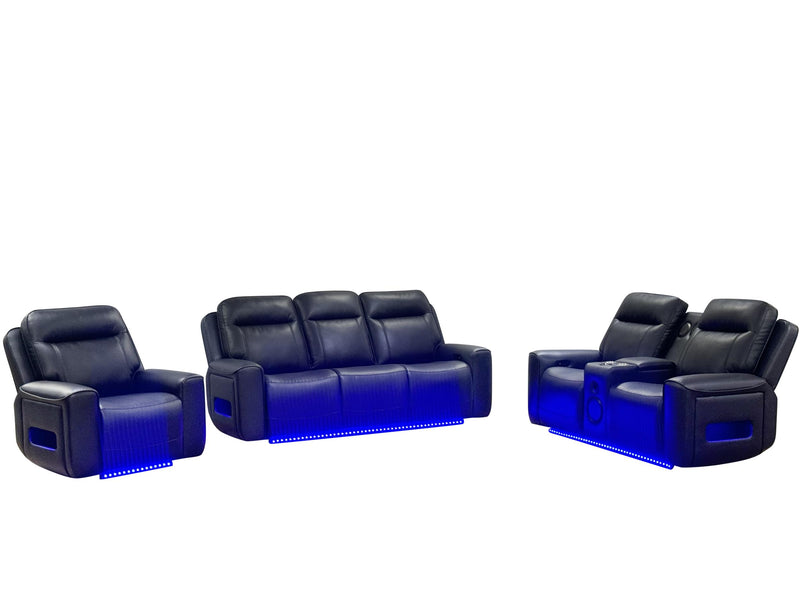 Rojas Dual Power Reclining Sofa with LED Lighting and Charging Black - 609615PP
