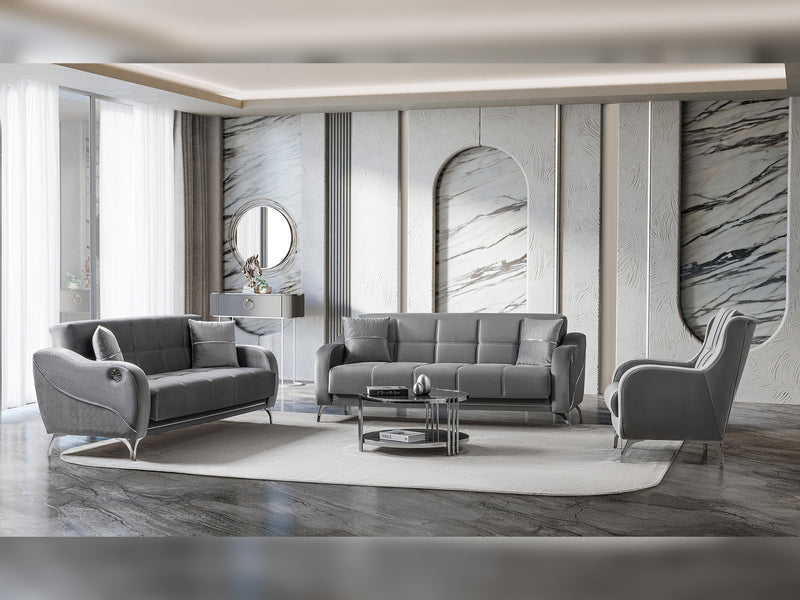 Rolex 3-pieces (Sofa & Loveseat & Chair) Livingroom Set in Grey - 200-ST-ROL-VELVET405-321
