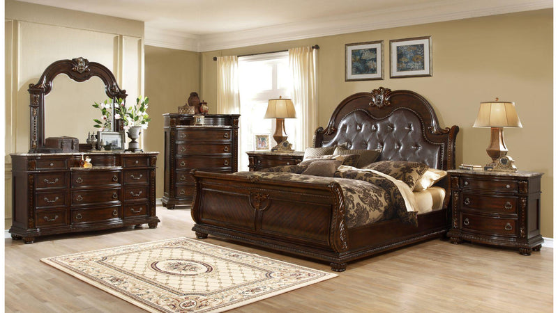 Roma King 5 Pc Bedroom Set in Walnut - Roma King 5 Pc Bedroom Set in Walnut