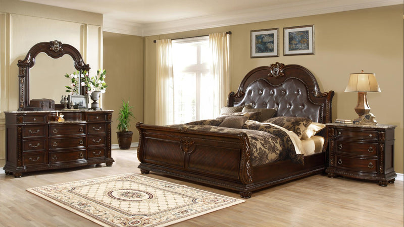 Roma Queen 4 Pc Bedroom Set in Walnut - Roma Queen 4 Pc Bedroom Set in Walnut