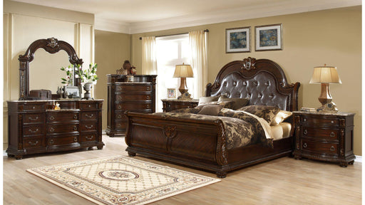 Roma Queen 5 Pc Bedroom Set in Walnut - Roma Queen 5 Pc Bedroom Set in Walnut