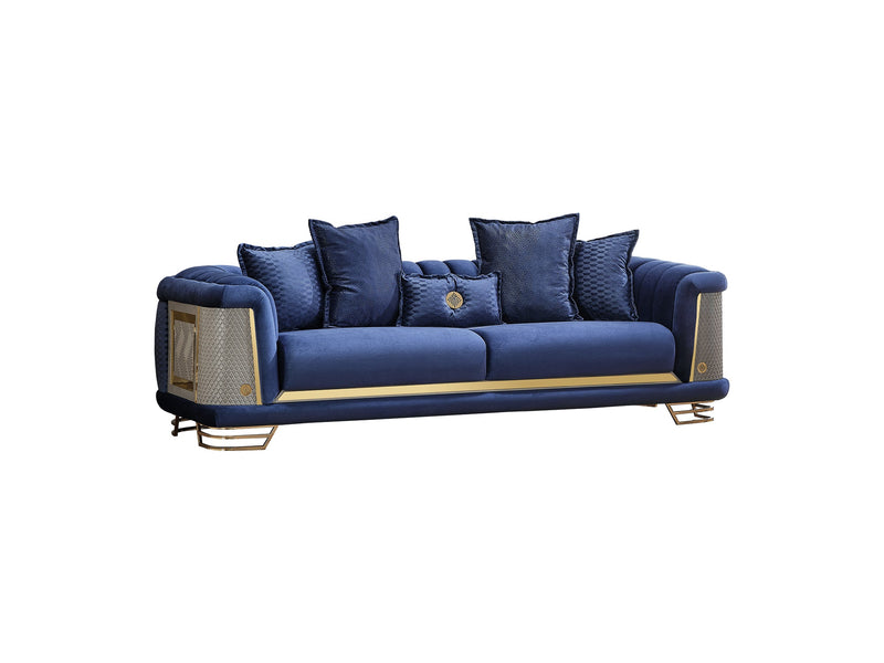 Romans 3-pieces (Sofa & 2 Chair) Livingroom Set Navy Blue in Blue - 101-ROM-LV431-311