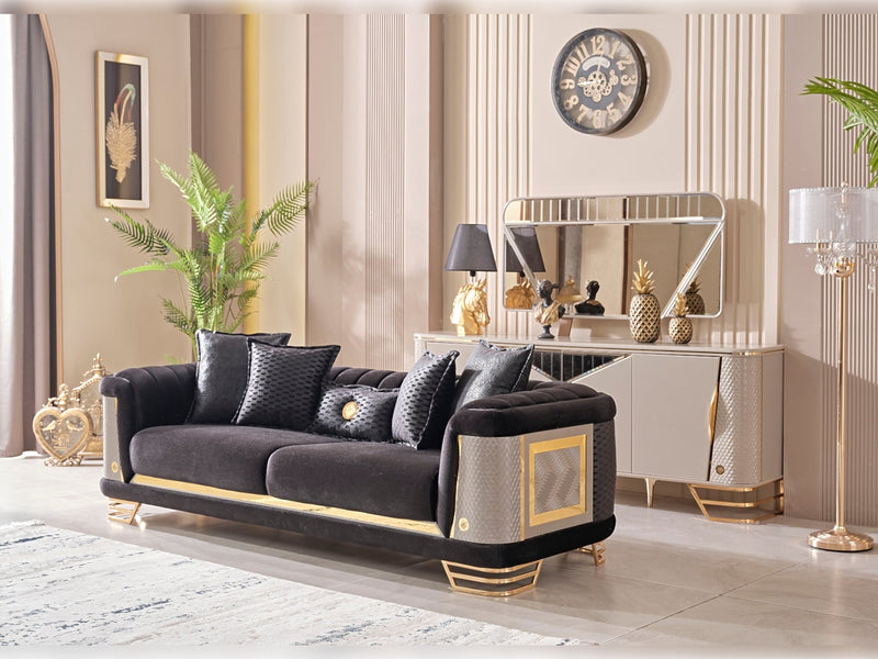 Romans 3-pieces (Sofa & Loveseat & Chair) Livingroom Set Black in Black - 101-ROM-LV900-321