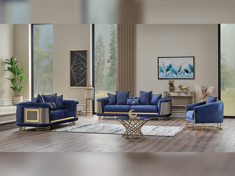 Romans 3-pieces (Sofa & Loveseat & Chair) Livingroom Set Navy Blue in Blue - 101-ROM-LV431-321