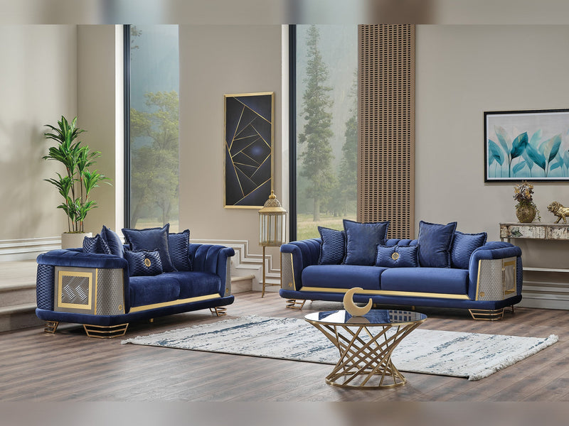 Romans 3-pieces (Sofa & Loveseat & Chair) Livingroom Set Navy Blue in Blue - 101-ROM-LV431-321