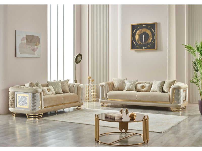 Romans Stationary Loveseat Beige in Beige - 101-ROM-NSIE30-2