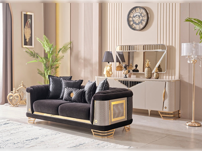 Romans Stationary Loveseat Black in Black - 101-ROM-LV900-2