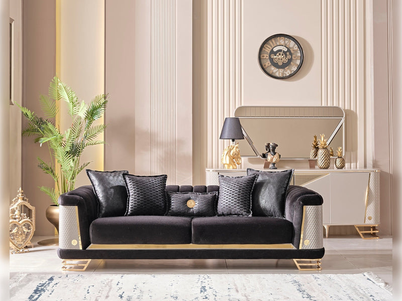 Romans Stationary Sofa Black in Black - 101-ROM-LV900-3