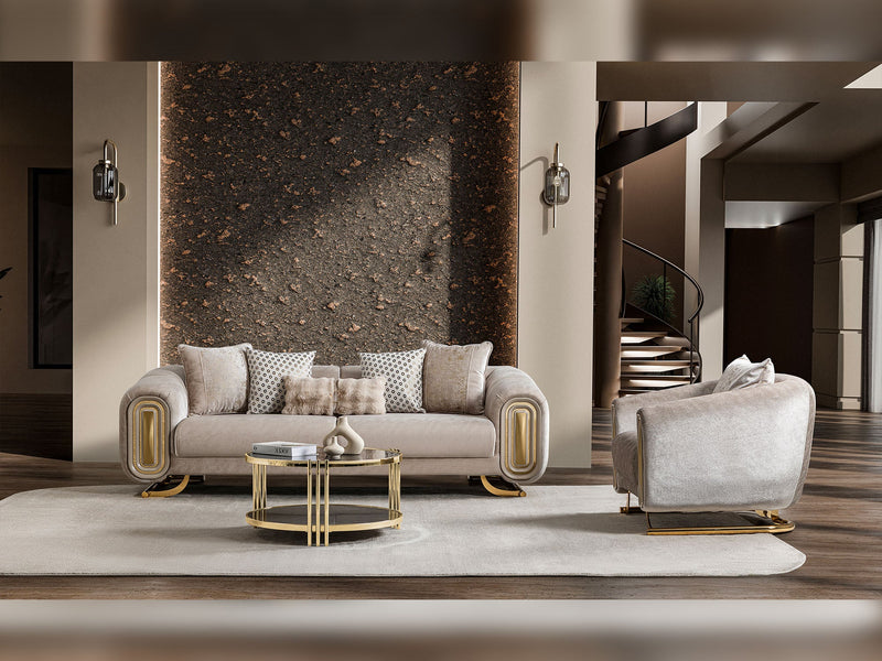Romeo 3-pieces (Sofa & Loveseat & Chair) Livingroom Set in Cream - 200-ST-ROM-KENZO20-321