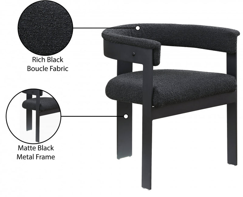 Romeo Boucle Fabric Upholstered Dining Chair in Black, Set of 2 - 471Black-C