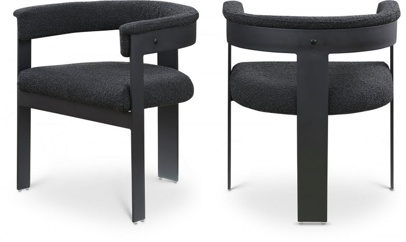 Romeo Boucle Fabric Upholstered Dining Chair in Black, Set of 2 - 471Black-C