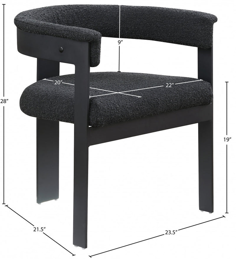 Romeo Boucle Fabric Upholstered Dining Chair in Black, Set of 2 - 471Black-C