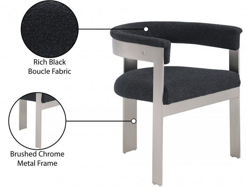 Romeo Boucle Fabric Upholstered Dining Chair in Black, Set of 2 - 727Black-C