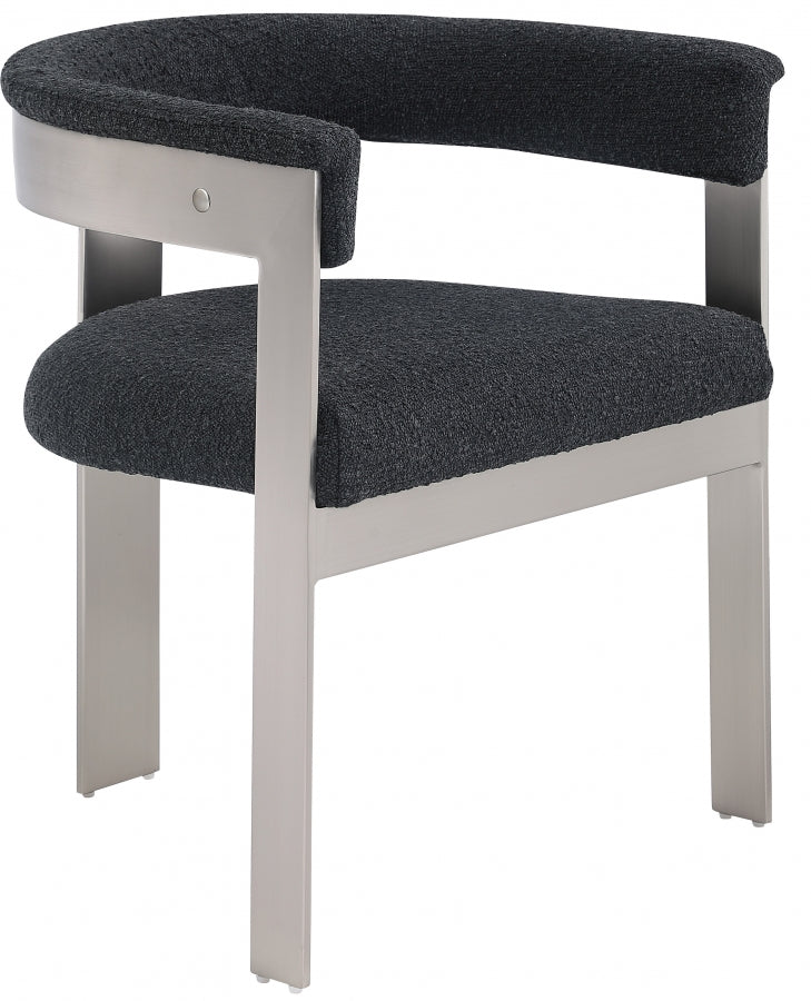 Romeo Boucle Fabric Upholstered Dining Chair in Black, Set of 2 - 727Black-C