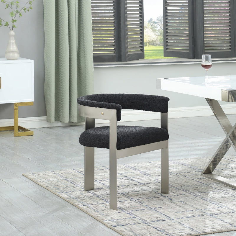 Romeo Boucle Fabric Upholstered Dining Chair in Black, Set of 2 - 727Black-C