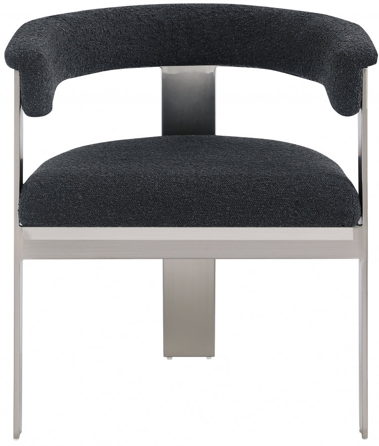 Romeo Boucle Fabric Upholstered Dining Chair in Black, Set of 2 - 727Black-C
