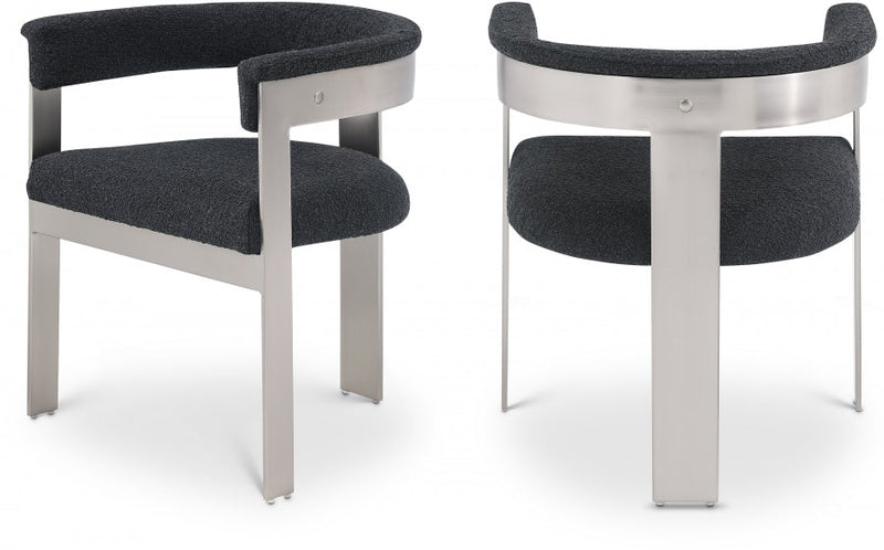 Romeo Boucle Fabric Upholstered Dining Chair in Black, Set of 2 - 727Black-C