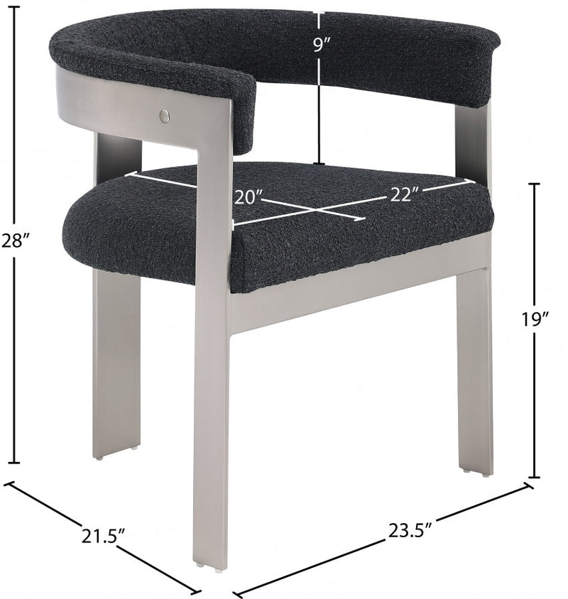 Romeo Boucle Fabric Upholstered Dining Chair in Black, Set of 2 - 727Black-C