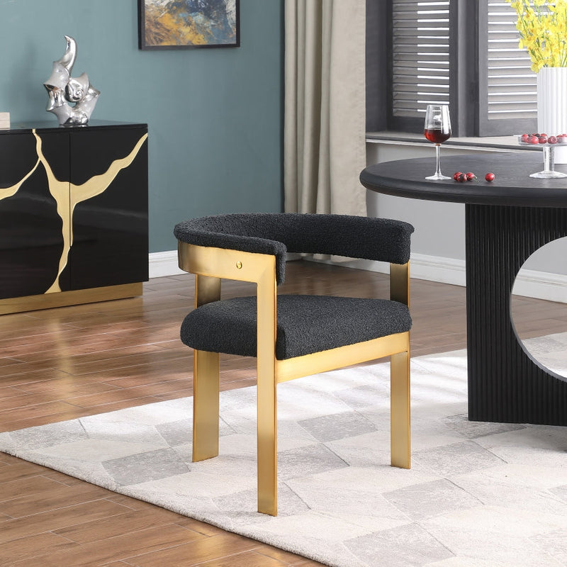 Romeo Boucle Fabric Upholstered Dining Chair in Black, Set of 2 - 832Black-C