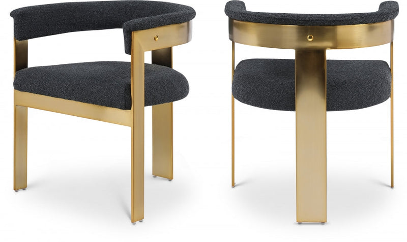 Romeo Boucle Fabric Upholstered Dining Chair in Black, Set of 2 - 832Black-C
