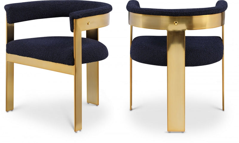 Romeo Boucle Fabric Upholstered Dining Chair in Blue, Set of 2 - 832Navy-C