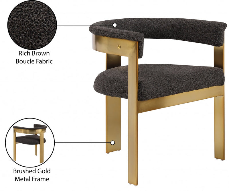 Romeo Boucle Fabric Upholstered Dining Chair in Brown, Set of 2 - 832Brown-C