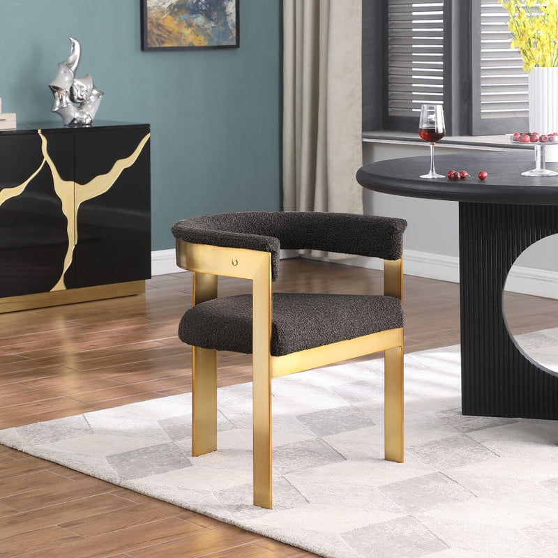 Romeo Boucle Fabric Upholstered Dining Chair in Brown, Set of 2 - 832Brown-C