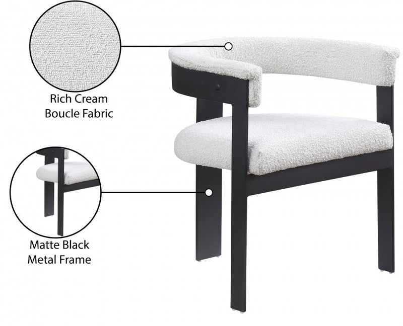 Romeo Boucle Fabric Upholstered Dining Chair in Cream, Set of 2 - 471Cream-C