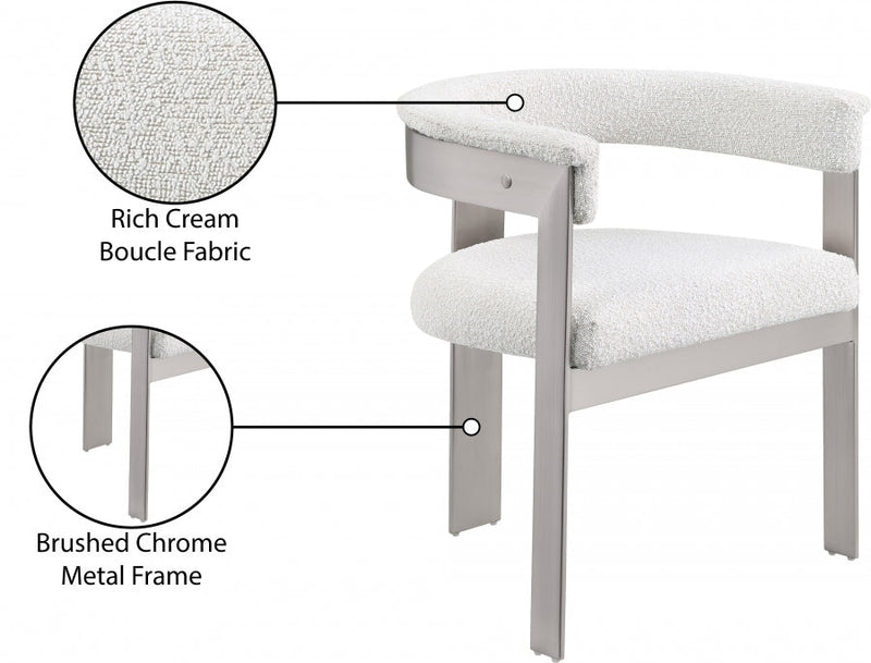 Romeo Boucle Fabric Upholstered Dining Chair in Cream, Set of 2 - 727Cream-C