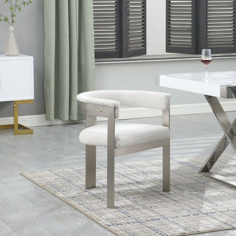 Romeo Boucle Fabric Upholstered Dining Chair in Cream, Set of 2 - 727Cream-C